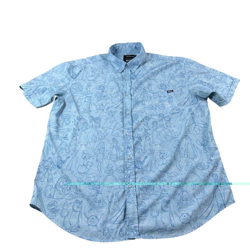 RSVLTS Disney100 Sketches to Screen Button Up Shirt Mens 2XL Blue Short Sleeve